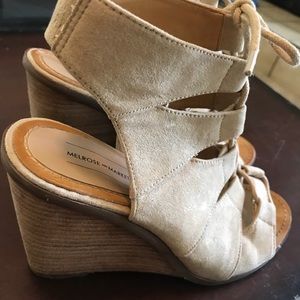 Melrose and Market lace up tan velvet wedges